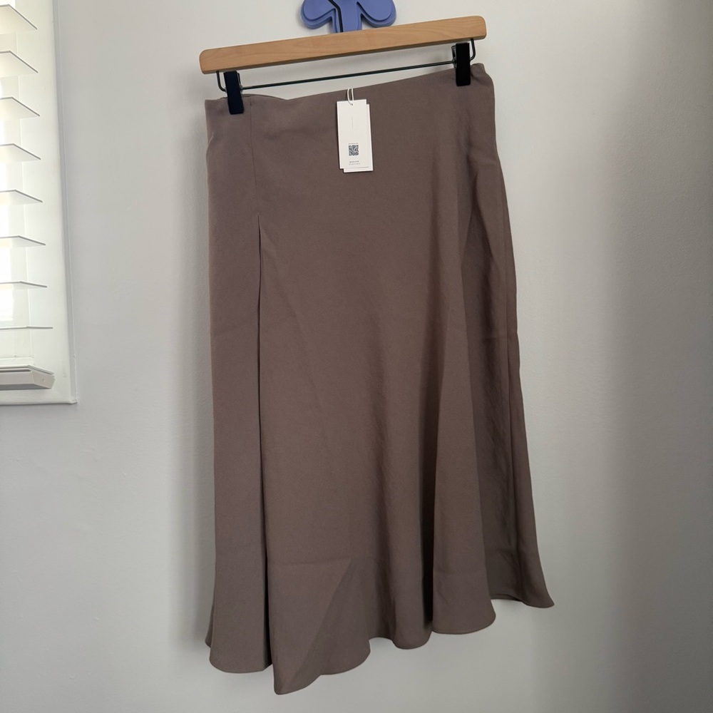 Spanx Small NEW Satin Crepe Asymmetrical Skirt Smoke Beige Tan Office Business